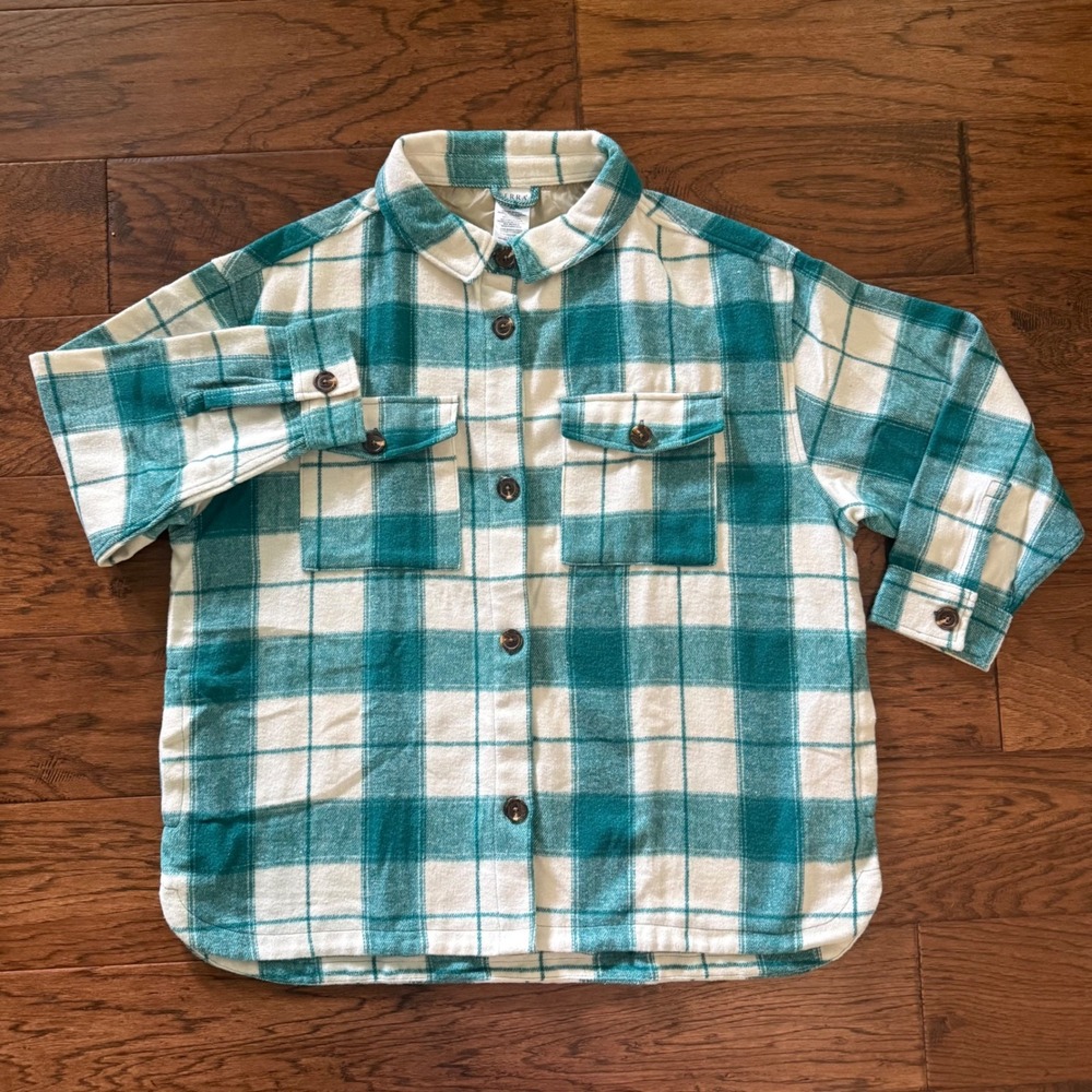 Serra Plaid Wool Blend Jacket Shacket Teal White Oversized Cabincore Utility XL